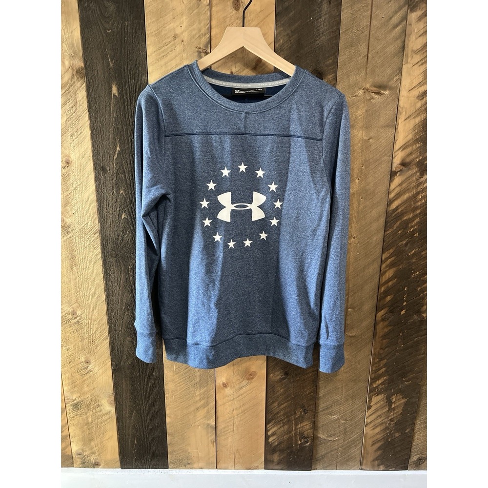 Under Armour Mens Sweater Small Blue Freedom Fleece Threadborne Loose Stars Logo